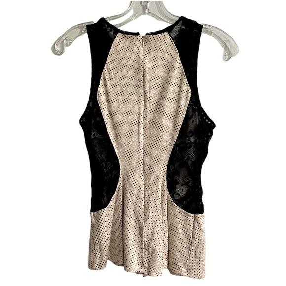 Guess Peplum Sleeveless Top Blouse Size S Mini Polka Dots Pink Black Lac… - Picture 3 of 8